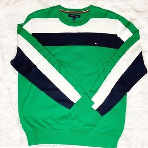 TOMMY HILFIGER SWEATER CREW NECK GREEN WHITE NWT